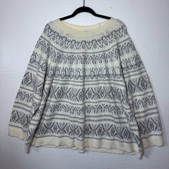 J. Jill Womens Plus Size 4X Fair Isle Cream Pullover Sweater Chunky Knit Casual - Picture 1 of 9